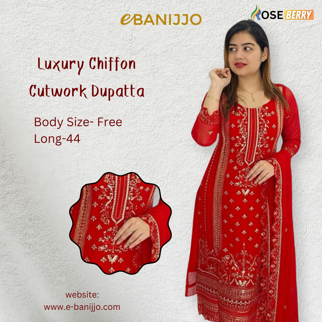 Luxury Chiffon Cutwork Three Piece