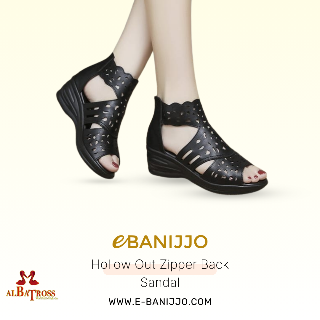Hollow Out Zipper Back Sandal