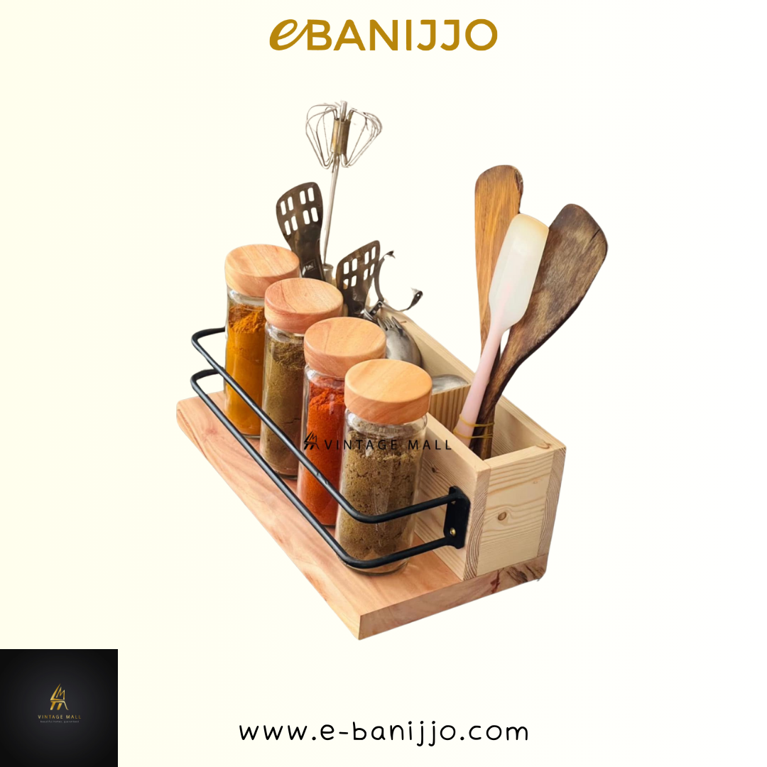 Kitchen Organizer with 4 pcs glass jar