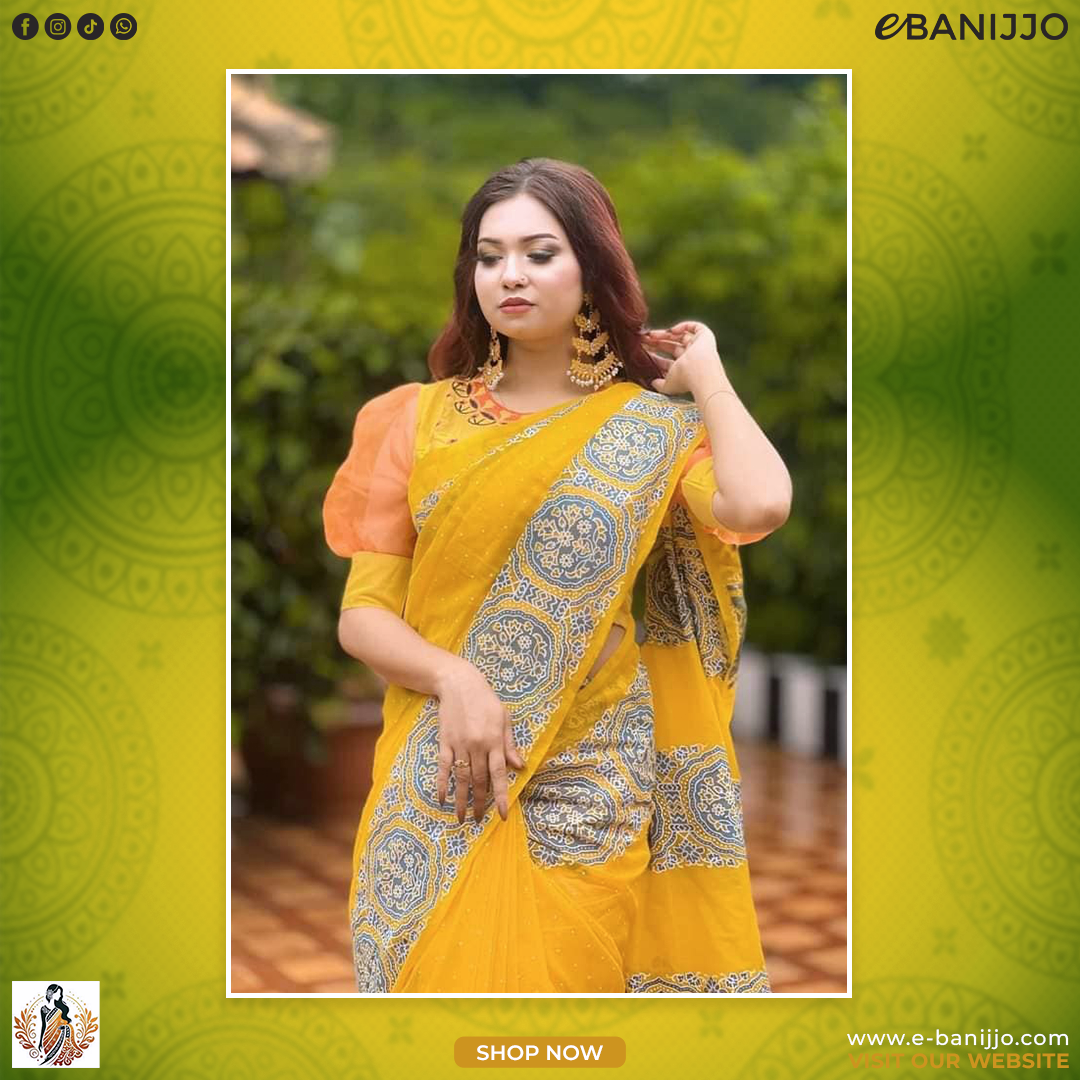 হাফ সিল্ক  স্ক্রিন প্রিন্ট শাড়ি