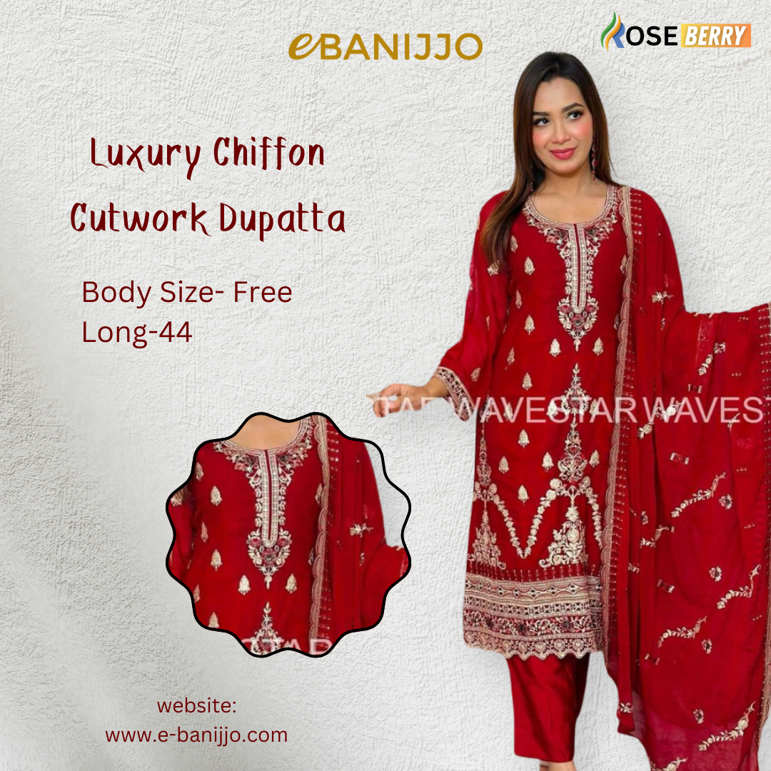 Luxury Chiffon Cutwork Three Piece