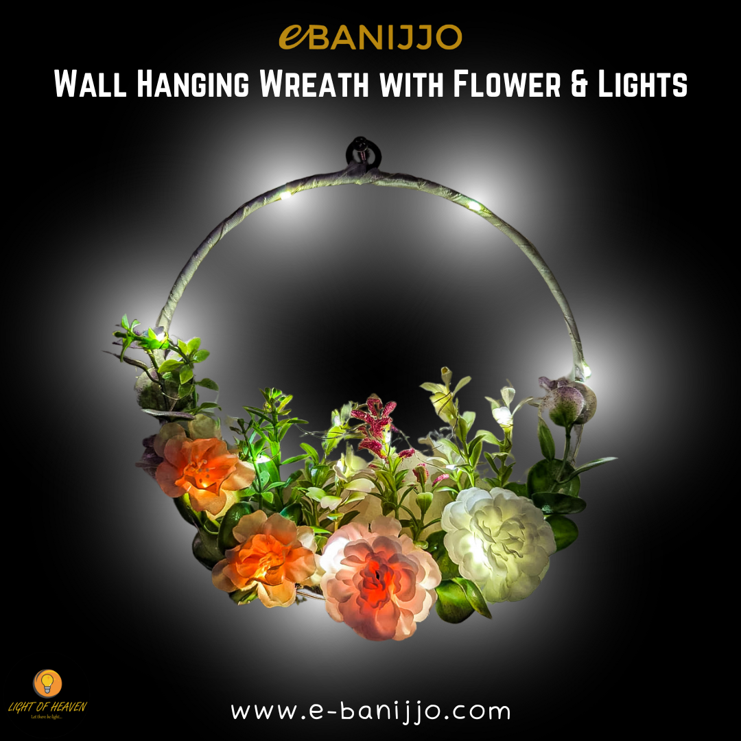 Wall Hanging Wreath with Flower & Light