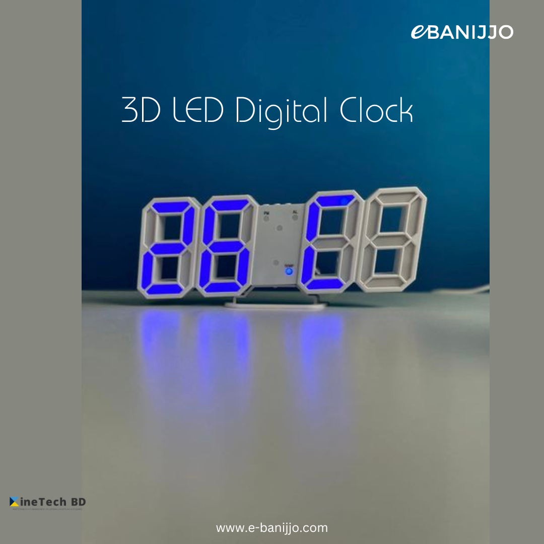 3D LED Digital Clock Glowing Decoration Wall or Table Clock – Blue LED