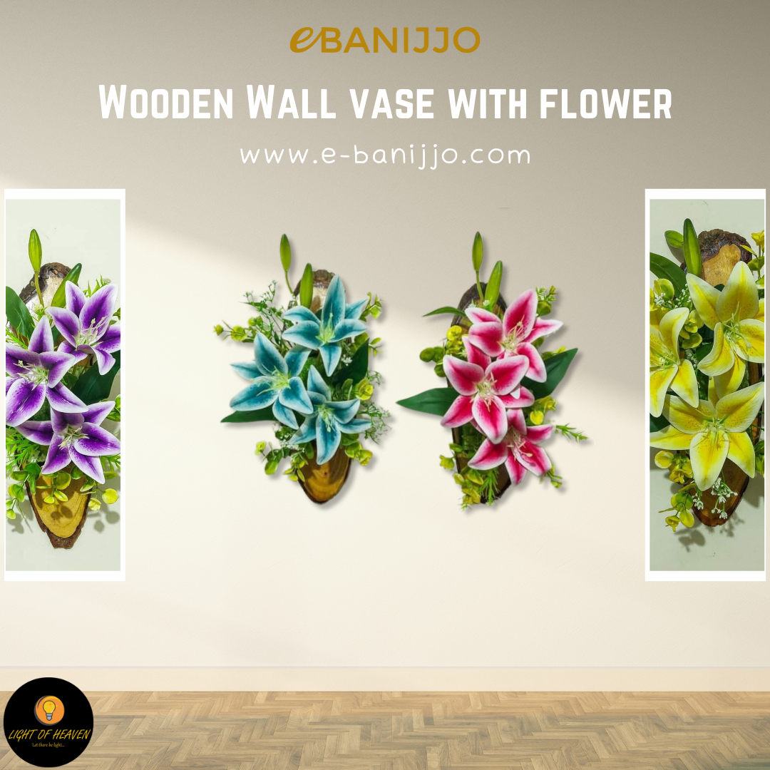 Wooden Wall vase with flower