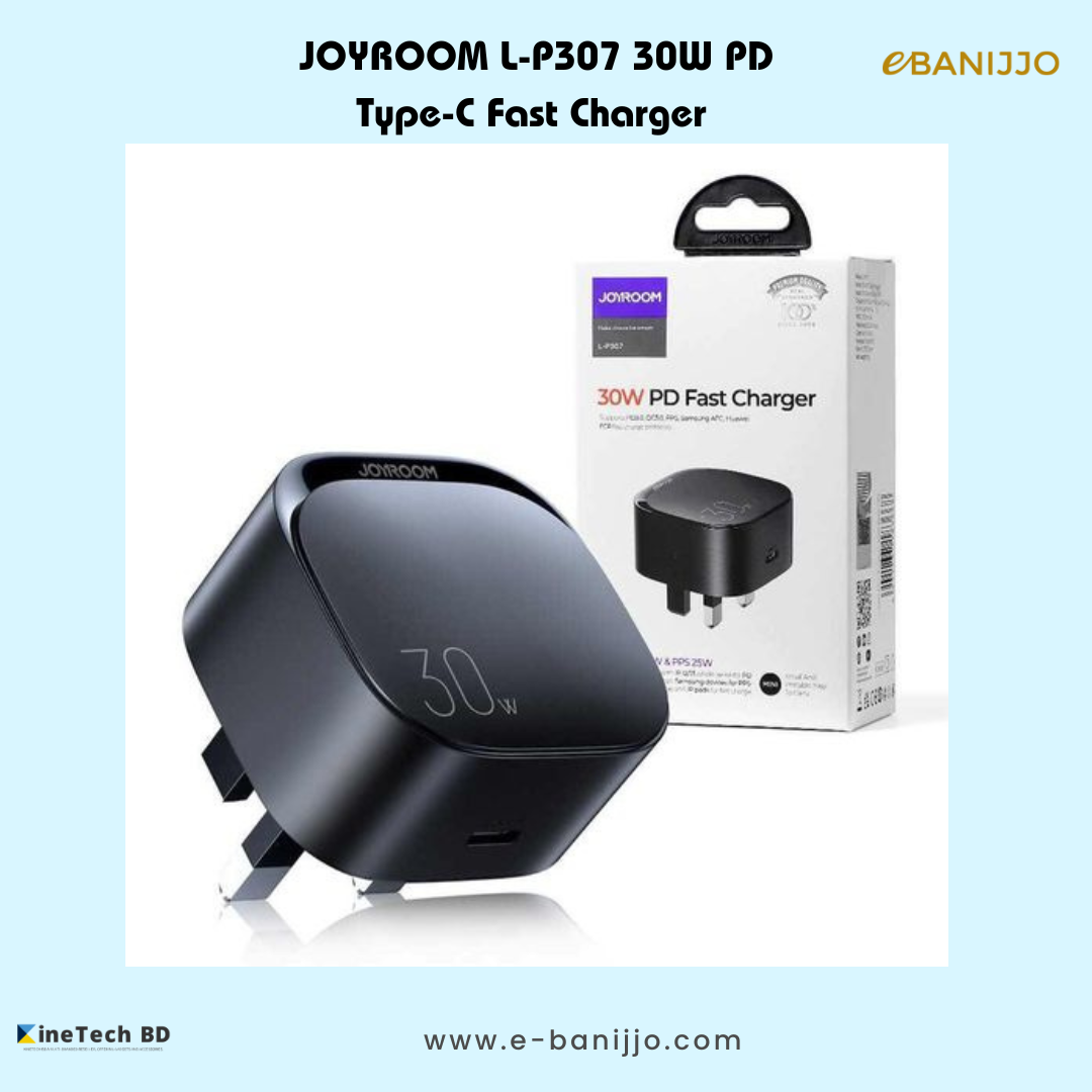 JOYROOM L-P307 30W PD Type-C Fast Charger – Black Color